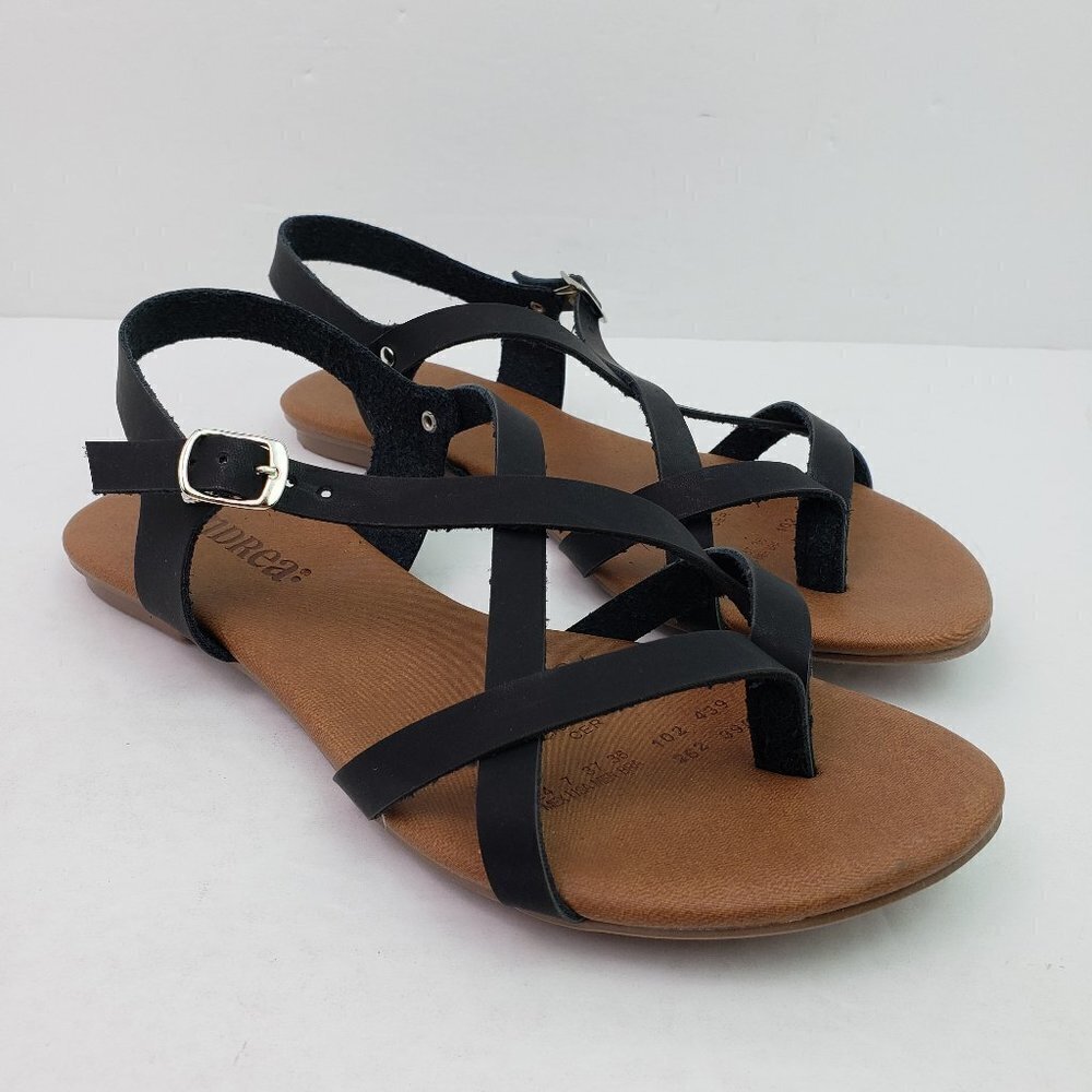 NEW Andrea Womens Size 7 Black Strappy Casual Flat Sandals
